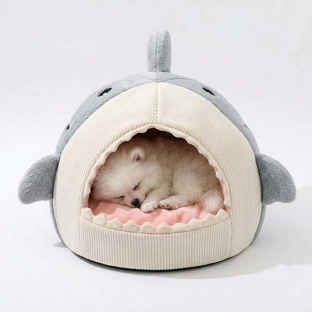 Shark-Shaped Cozy Cat & Dog Bed