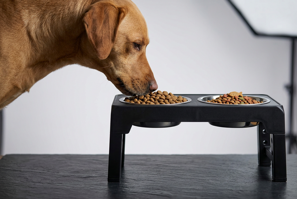 Adjustable Elevated Dog Bowl with Slow-Feeding Option