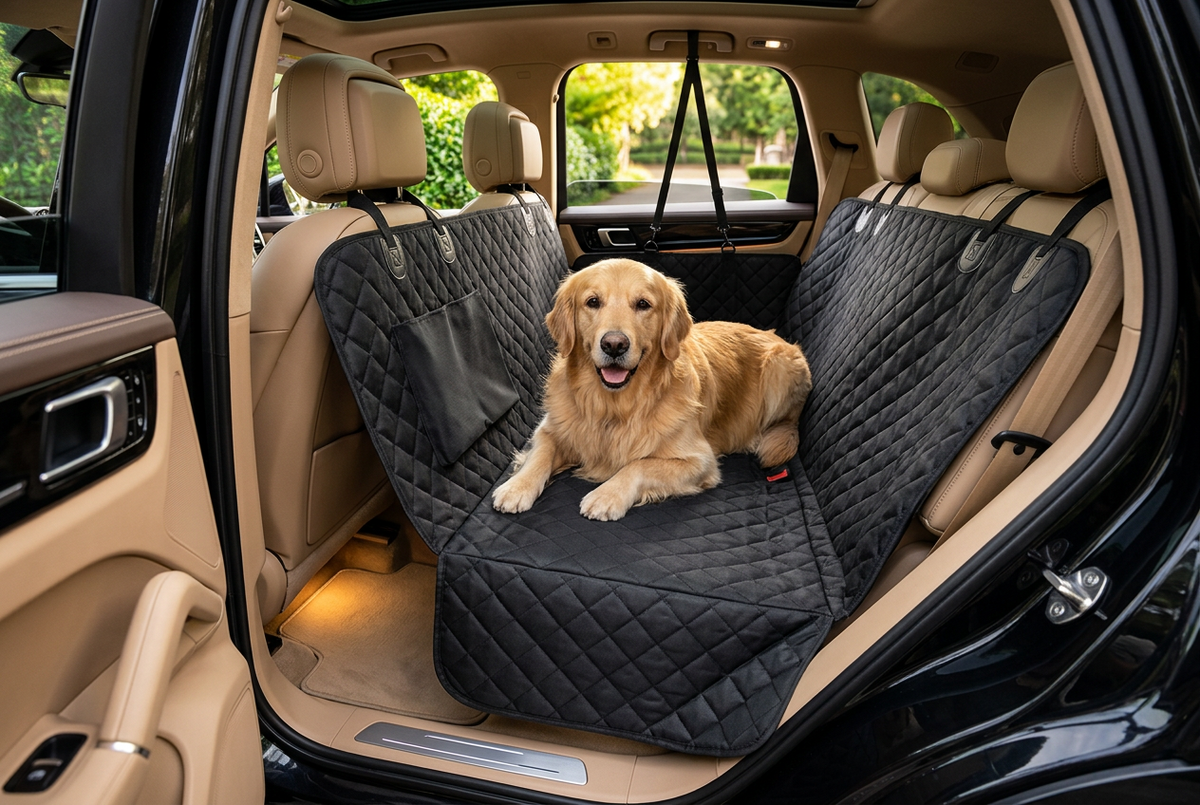 Premium Waterproof Backseat Dog Cover & Safety Travel Hammock