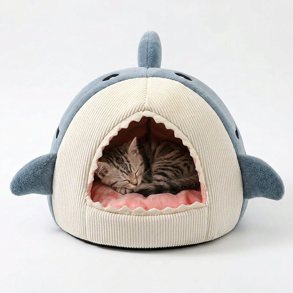 Shark-Shaped Cozy Cat & Dog Bed