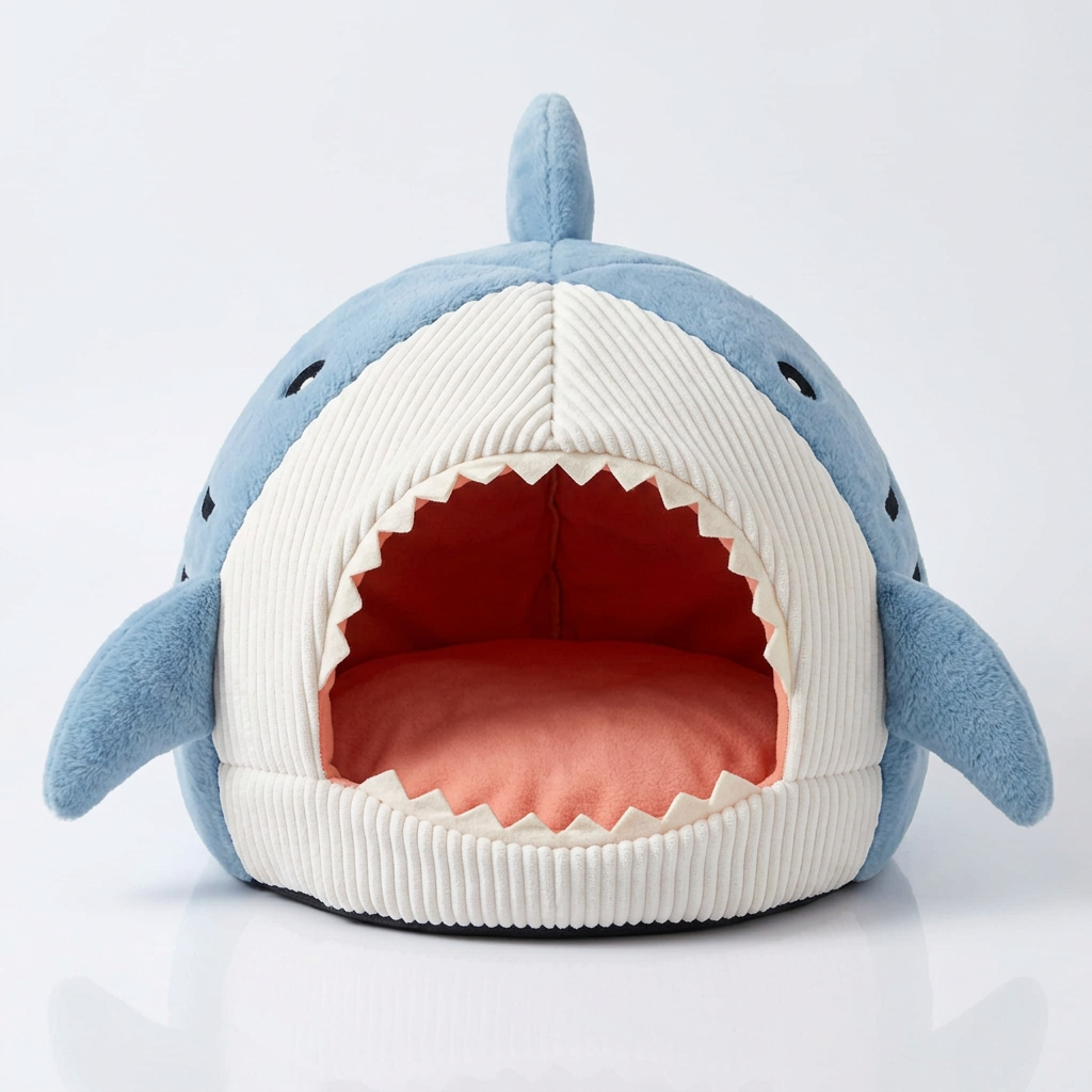 Shark-Shaped Cozy Cat & Dog Bed